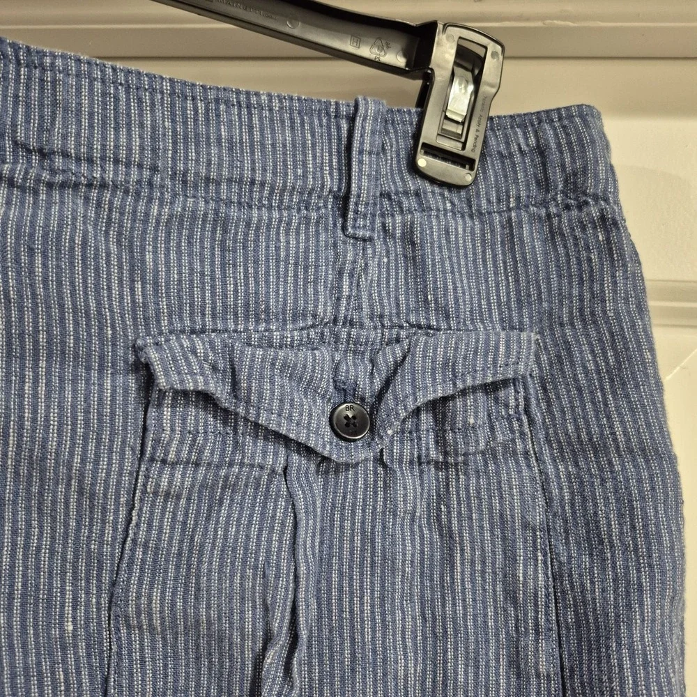 Banana Republic Linen Shorts Mens 36 Blue Stripe Aiden Casual Chino Beach